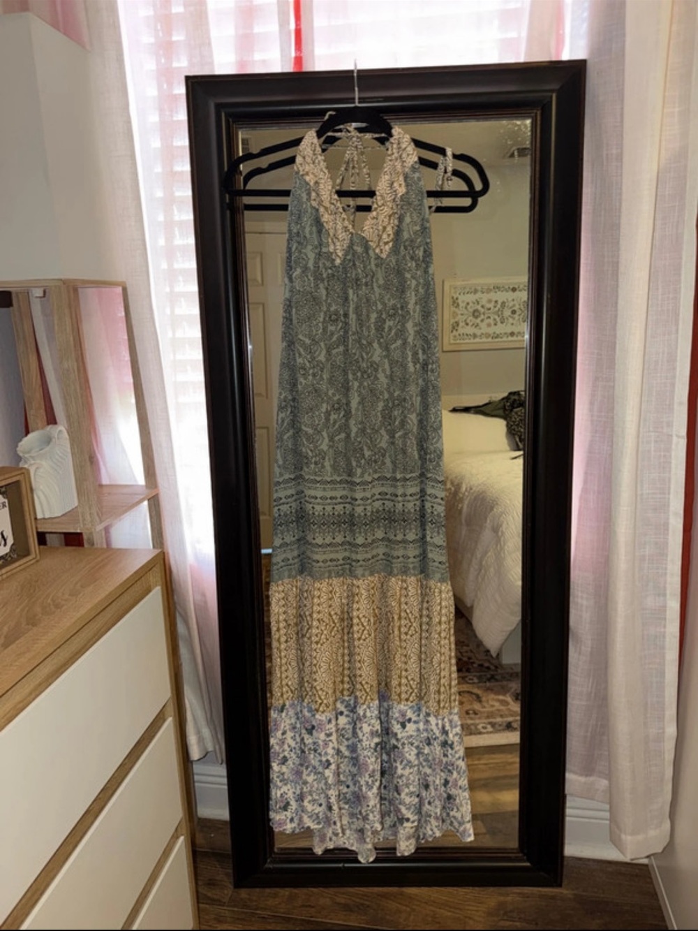 Angie Floral Halter Maxi Dress in Sage and Blue